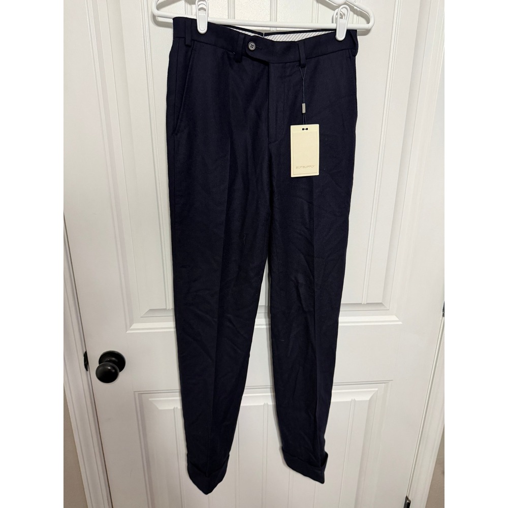 SuitSupply Trousers Mens 26 Soho Wool Navy Blue Slim Fit Cuffed NEW